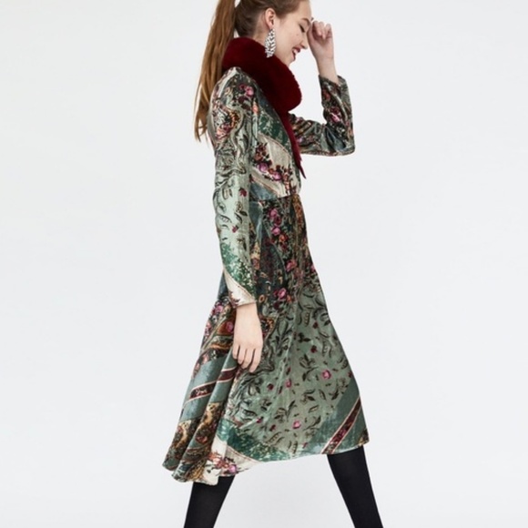 zara velvet midi dress green